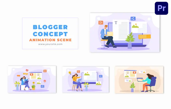 Blogger Concept Vector 2D Character Animation Scene